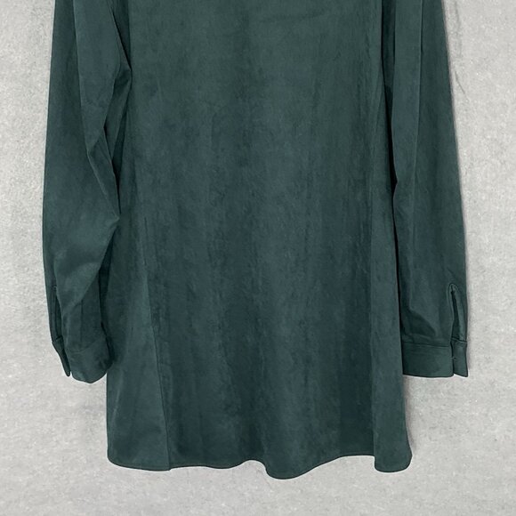 Susan Graver Top Women Medium‎ Petite Forest Green Button Up Long Sleeve Shacket - Picture 8 of 13